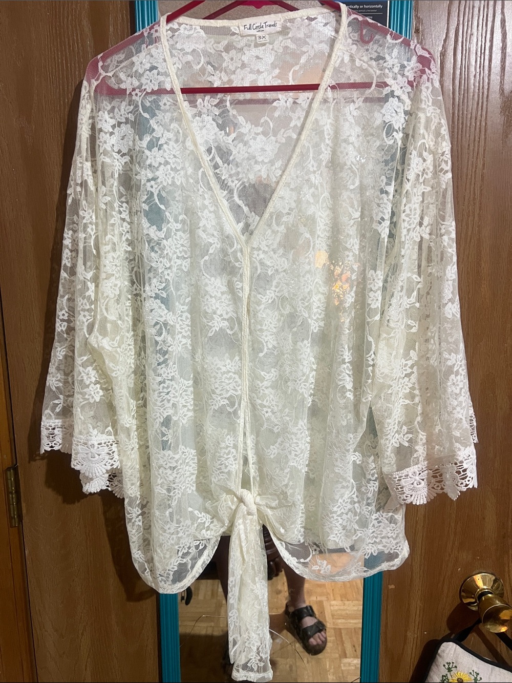 Ella Cruz Lace Tie-Front Sheer Cover-Up in Ivory